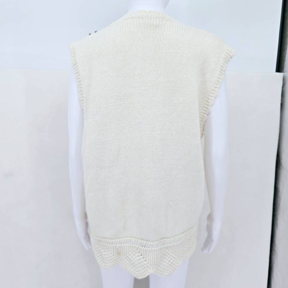 90s Tassel Sweater Cardigan Vest White L - Picture 4 of 6